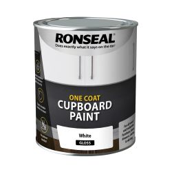 Ronseal One Coat Cupboard Paint White Satin 750Ml