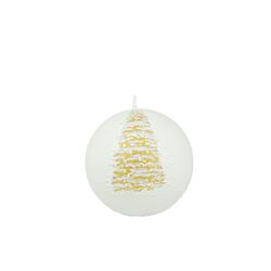 Ball Candle With Gold Christmas Tree 10cm White