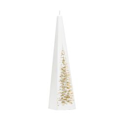 Pyramid Candle With Gold Christmas Tree 25cm White