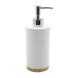 Soap Dispenser White with Oak Tone Base
