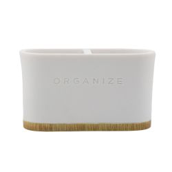 Toothbrush Holder White with Oak Tone Base
