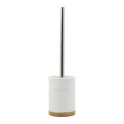 Toilet Brush & Holder White with Oak Tone Base