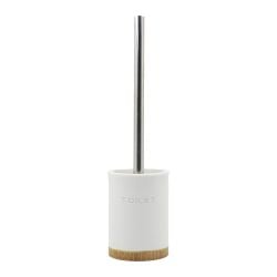 Toilet Brush & Holder White with Oak Tone Base