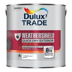 Dulux Trade Weathershield Quick Dry Exterior High Gloss Pure Brilliant White 2.5L