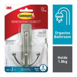Command Bath Large Satin Nickel Double Hook
