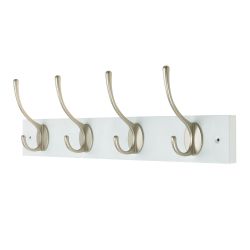 4 Victorian Satin Nickel Hooks on White Bloc Board