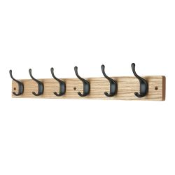 6 Black Modern Hooks on Ash Board