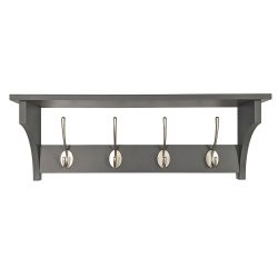 4 Satin Nickel Victorian Hooks on Grey Shelf