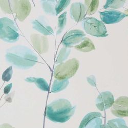 Watercolours Green Leaves White Grey Wallpaper