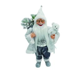 Standing Santa with Teddy Silver 60cm