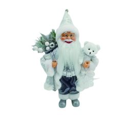 Standing Santa with Teddy Silver 40cm