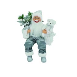 Sitting Santa with Teddy Silver 40cm