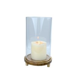 Glass Candle Holder With Wood Base