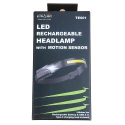 Ultralight Led Rechargeable Headlamp With Motion Sensor