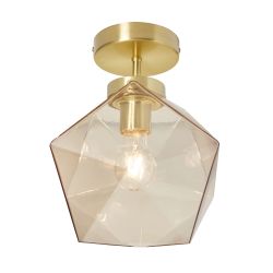 Luga Geometric Champagne Panel Flush Light - Satin Brass