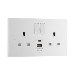 Bg Square White 12W Double Usb Socket Ac