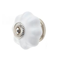 Ceramic Cabinet Knob 45Mm White With Floral Pattern Pk2