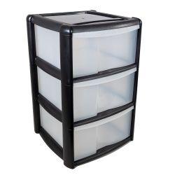 Shelving Tower 3 Drawer Black And Clear