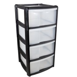 Shelving Tower 4 Drawer Black And Clear