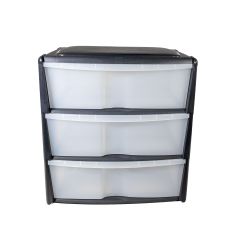 Shelving Tower 3 Drawer Wide Black And Clear
