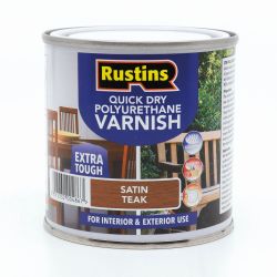 Rustins Quick Dry Polyurethane Varnish Satin Teak 250Ml