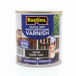 Rustins Quick Dry Polyurethane Varnish Satin Dark Oak 500Ml