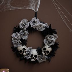 Flower Wreath With Skulls 38Cm Assorted