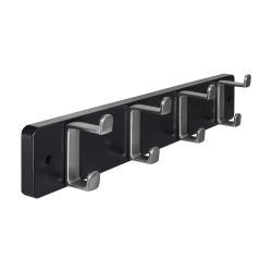 4 Hook Rail MDF Black & Satin Nickel 450x70mm