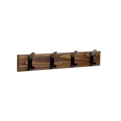 4 Hook Rail Dark Wood & Black 500x80mm