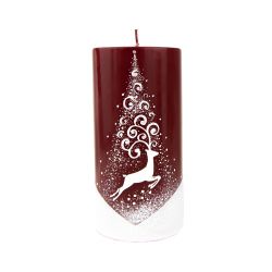 Christmas Candle Red White Deer Cylinder 15Cm