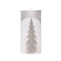 Christmas Candle White Silver Tree Cylinder 15Cm