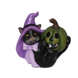 Scary Cat with Pumpkin & LED Lights 19cm