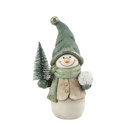 Christmas Snowman with Tree 24cm Green