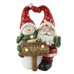 Santa & Snowman with Sign Battery operated LED light 45cm Red