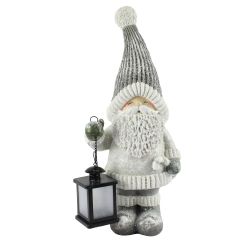 Smiling Santa with Lantern Battery operated LED light 51cm Silver