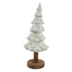 Snowy Christmas Tree with Wooden Holder 35cm White