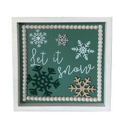 Wood Framed Bead Wall Art Let It Snow 24X24Cm