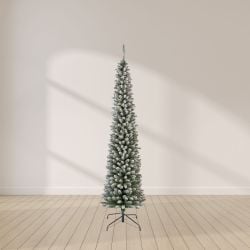 7ft Pre Lit Alaskan Pencil Pine Christmas Tree Snowy with 280 Led Lights