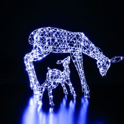 LED Framed Deer and Fawn 70cm White
