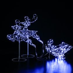 Led Framed Reindeer & Sleigh 96Cm White