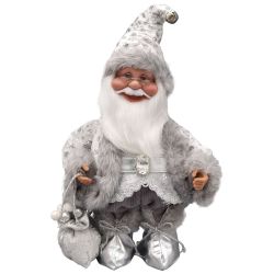 Musical Santa With Sack 41cm Silver