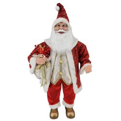 Santa With Gifts And Sack 91cm Red and Gold