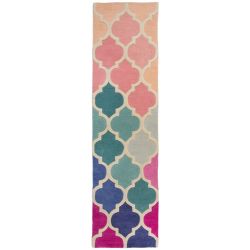 Rosella Wool Geometric Patterned Runner Pink/Blue 60X230