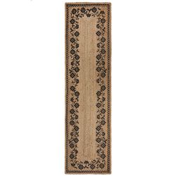 Maisie Printed Jute Floral Patterned Runner Black 60x230
