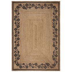 Maisie Printed Jute Floral Patterned Rug Black 160x230