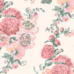 Laura Ashley Hollyhocks Coral Pink Wallpaper