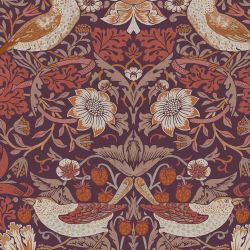 William Morris At Home Strawberry Thief Plum Wallpaper