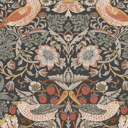 William Morris At Home Strawberry Thief Charcoal Wallpaper