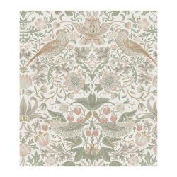 William Morris At Home Strawberry Thief Sage & Pink Wallpaper