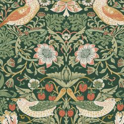 William Morris At Home Strawberry Thief Rich Green Wallpaper